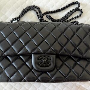 CHANEL Black Quilted Lambskin Shoulder Bag with CC Turn-Lock